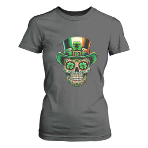 San Patties Irish Sugar Skull T Shirt For Women St Patricks Day Of The Dead TS02 Dark Heather Print Your Wear