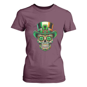 San Patties Irish Sugar Skull T Shirt For Women St Patricks Day Of The Dead TS02 Maroon Print Your Wear