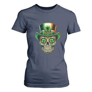 San Patties Irish Sugar Skull T Shirt For Women St Patricks Day Of The Dead TS02 Navy Print Your Wear