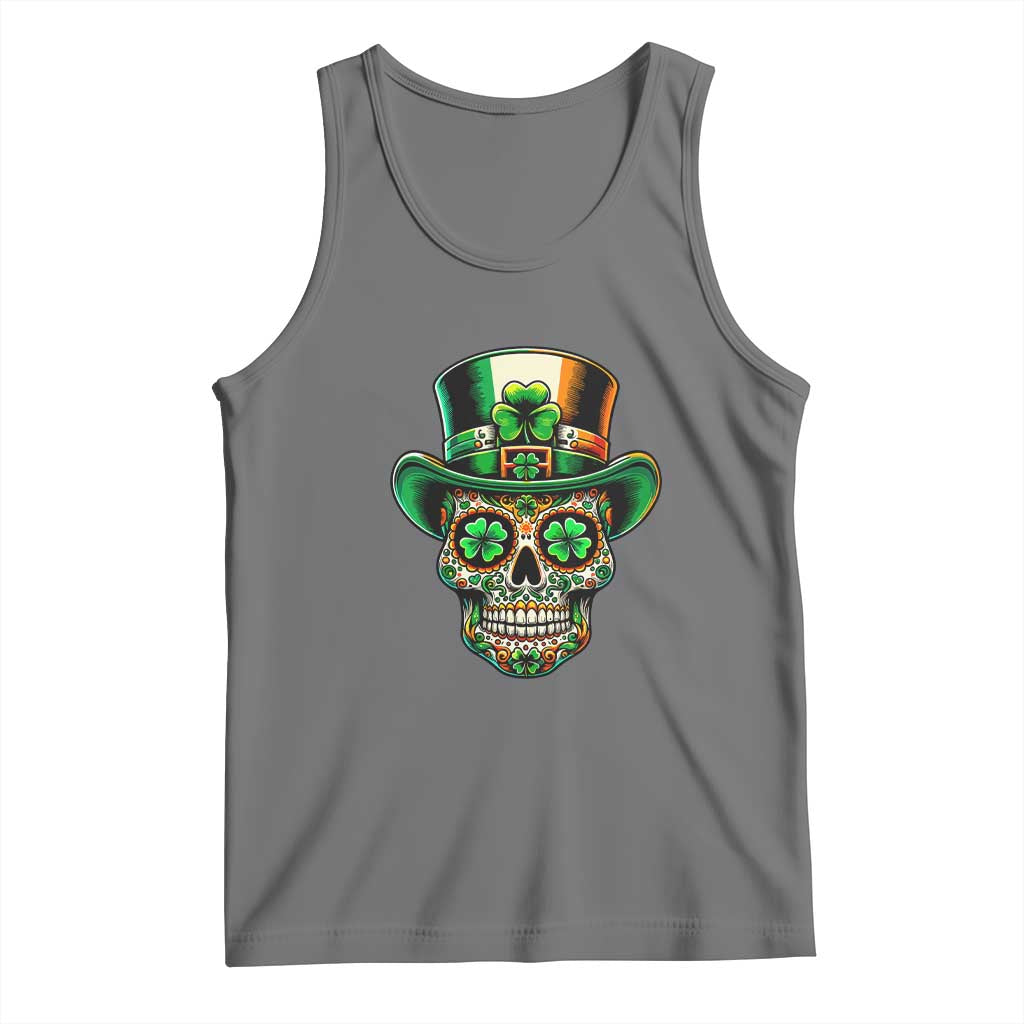San Patties Irish Sugar Skull Tank Top St Patricks Day Of The Dead TS02 Black Heather Print Your Wear