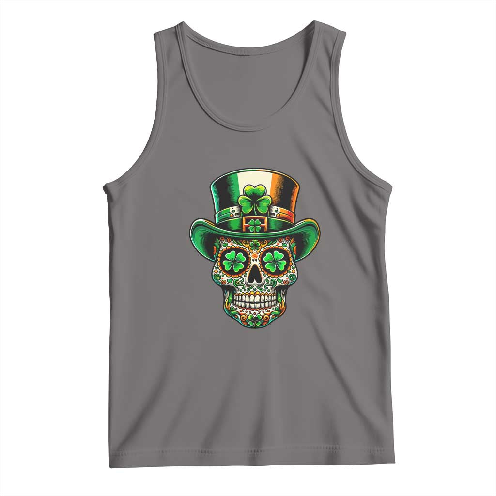 San Patties Irish Sugar Skull Tank Top St Patricks Day Of The Dead TS02 Deep Heather Print Your Wear