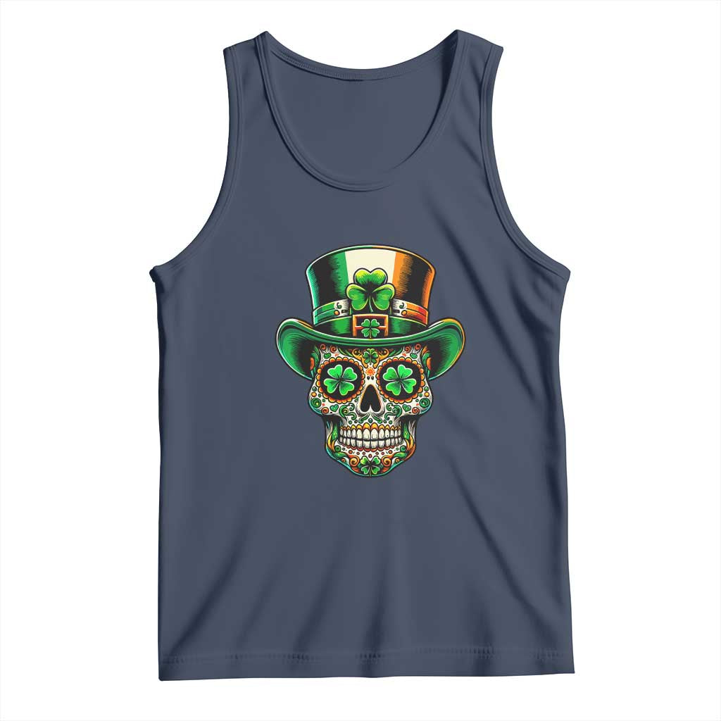 San Patties Irish Sugar Skull Tank Top St Patricks Day Of The Dead TS02 Navy Print Your Wear