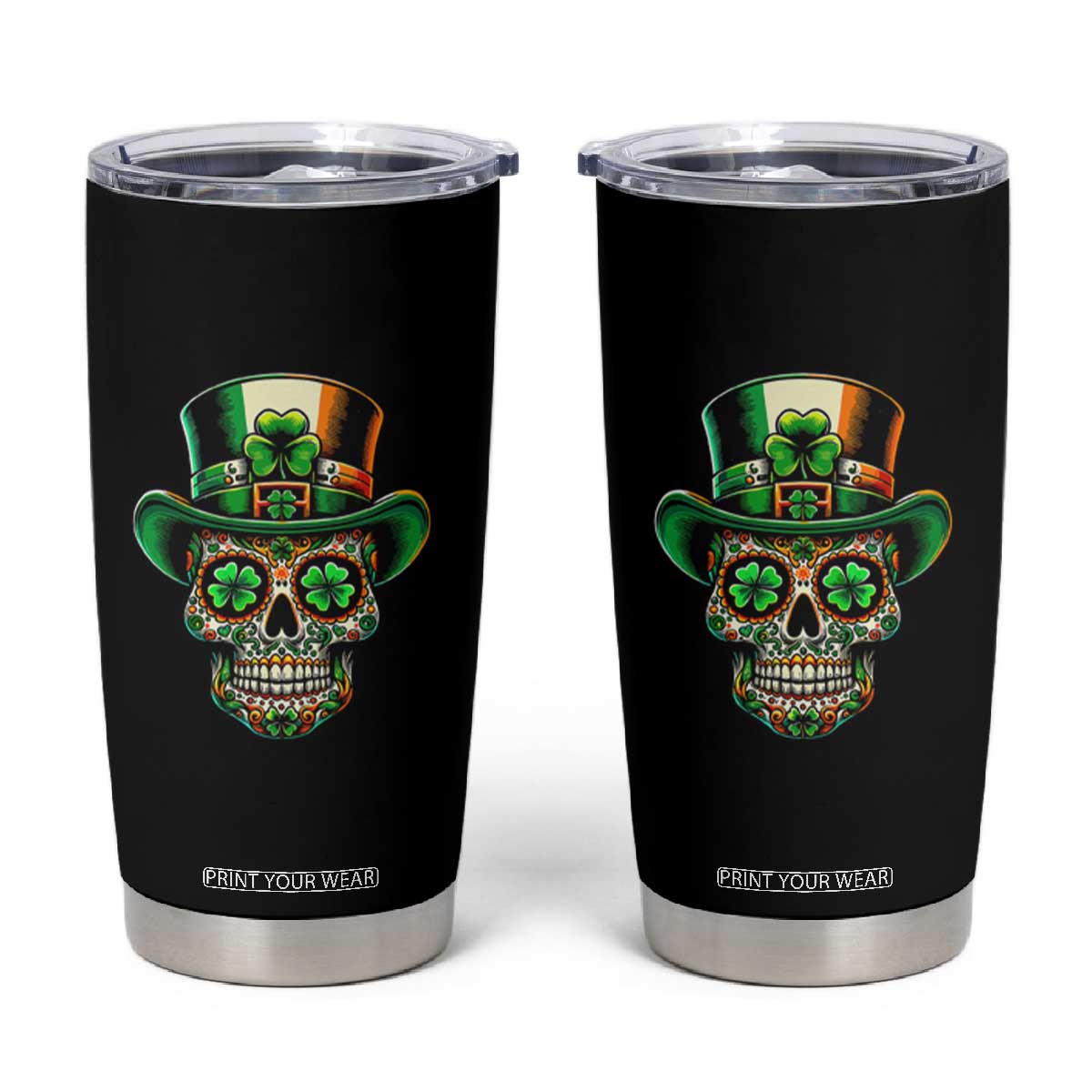 San Patties Irish Sugar Skull Tumbler Cup St Patricks Day Of The Dead TS02 Black Print Your Wear