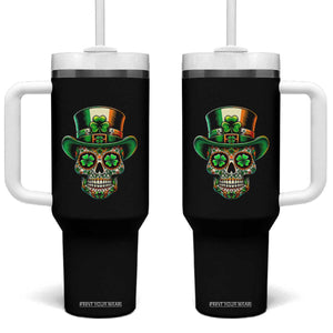 San Patties Irish Sugar Skull Tumbler With Handle St Patricks Day Of The Dead TS02 One Size: 40 oz Black Print Your Wear