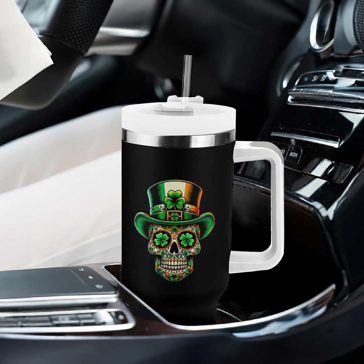 San Patties Irish Sugar Skull Tumbler With Handle St Patricks Day Of The Dead TS02 Print Your Wear