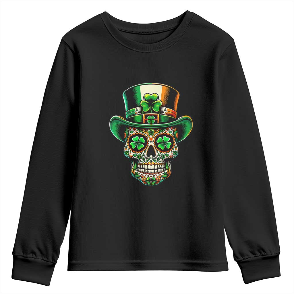 San Patties Irish Sugar Skull Youth Sweatshirt St Patricks Day Of The Dead TS02 Black Print Your Wear