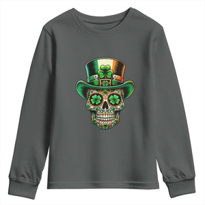 San Patties Irish Sugar Skull Youth Sweatshirt St Patricks Day Of The Dead TS02 Dark Heather Print Your Wear