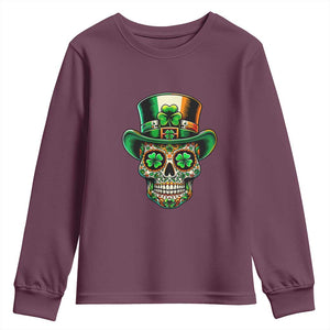 San Patties Irish Sugar Skull Youth Sweatshirt St Patricks Day Of The Dead TS02 Maroon Print Your Wear