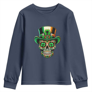 San Patties Irish Sugar Skull Youth Sweatshirt St Patricks Day Of The Dead TS02 Navy Print Your Wear