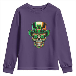 San Patties Irish Sugar Skull Youth Sweatshirt St Patricks Day Of The Dead TS02 Purple Print Your Wear