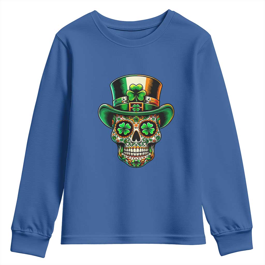 San Patties Irish Sugar Skull Youth Sweatshirt St Patricks Day Of The Dead TS02 Royal Blue Print Your Wear