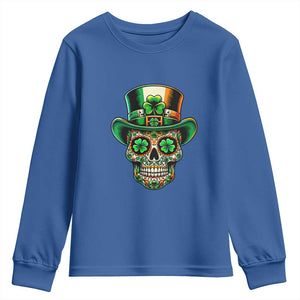 San Patties Irish Sugar Skull Youth Sweatshirt St Patricks Day Of The Dead TS02 Royal Blue Print Your Wear