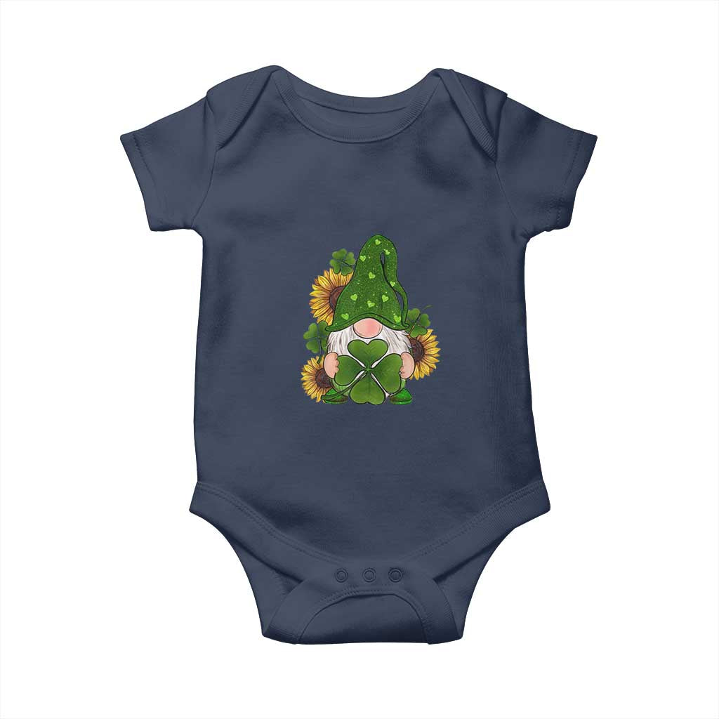 St Patrick's Day Cute Gnomes Baby Onesie Holding Shamrock Sunflower TS02 Navy Print Your Wear