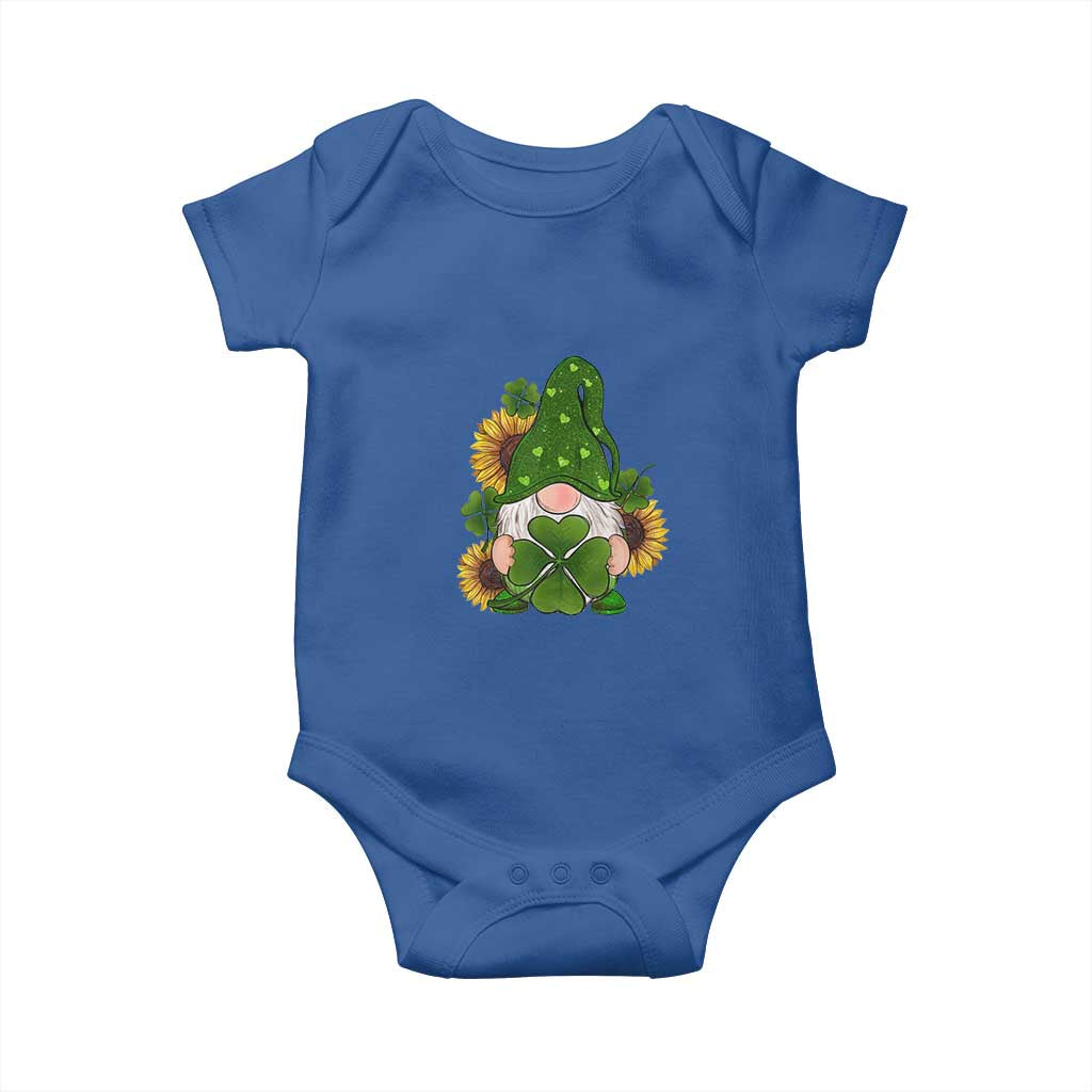 St Patrick's Day Cute Gnomes Baby Onesie Holding Shamrock Sunflower TS02 Royal Blue Print Your Wear