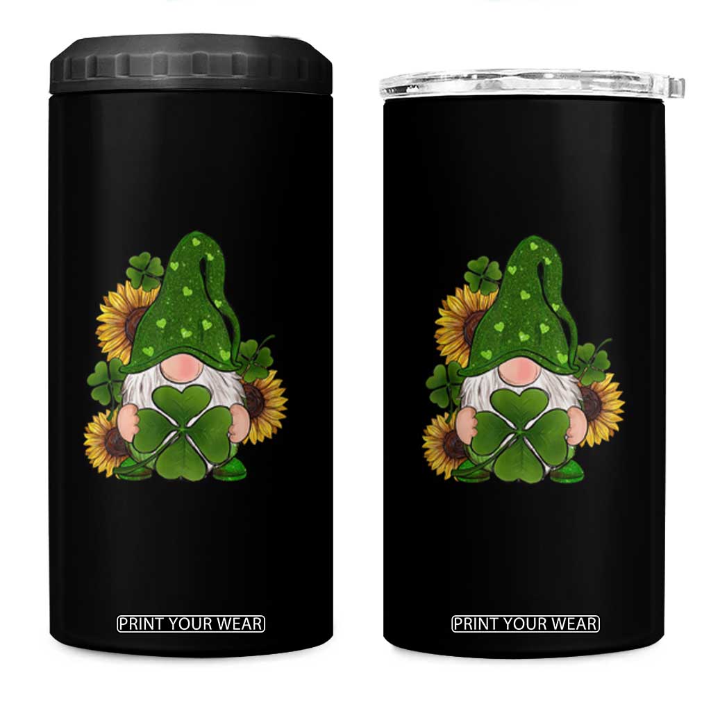 St Patrick's Day Cute Gnomes 4 in 1 Can Cooler Tumbler Holding Shamrock Sunflower TS02 One Size: 16 oz Black Print Your Wear