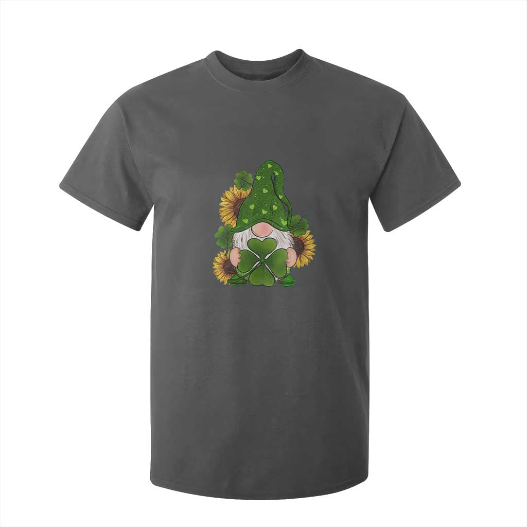 St Patrick's Day Cute Gnomes T Shirt For Kid Holding Shamrock Sunflower TS02 Dark Heather Print Your Wear