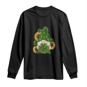 St Patrick's Day Cute Gnomes Long Sleeve Shirt Holding Shamrock Sunflower TS02 Black Print Your Wear