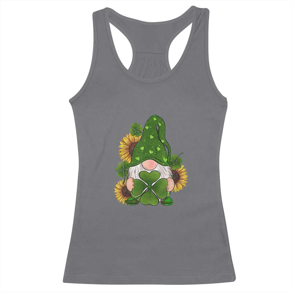 St Patrick's Day Cute Gnomes Racerback Tank Top Holding Shamrock Sunflower TS02 Charcoal Print Your Wear