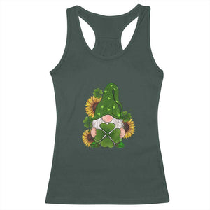 St Patrick's Day Cute Gnomes Racerback Tank Top Holding Shamrock Sunflower TS02 Dark Forest Green Print Your Wear