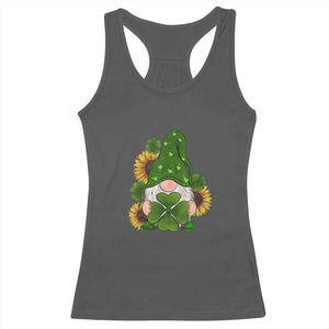 St Patrick's Day Cute Gnomes Racerback Tank Top Holding Shamrock Sunflower TS02 Dark Heather Print Your Wear