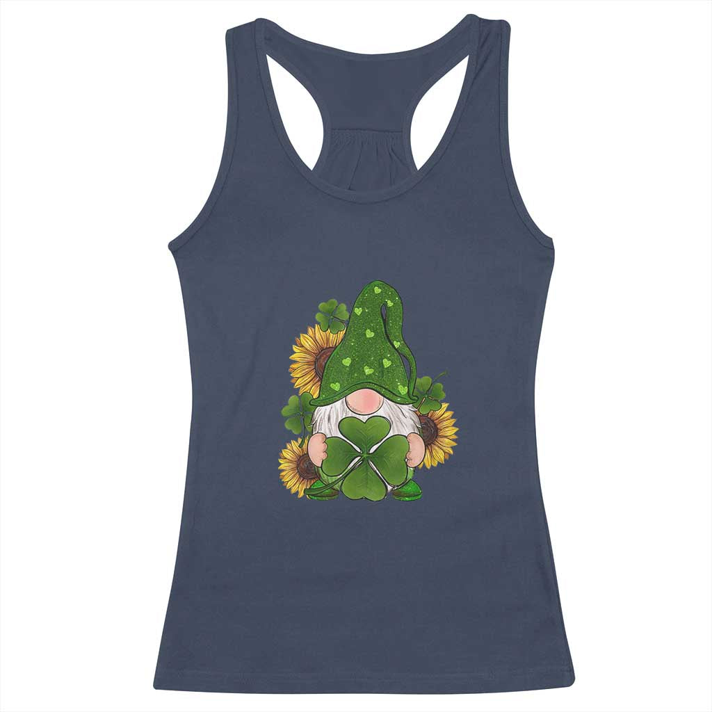St Patrick's Day Cute Gnomes Racerback Tank Top Holding Shamrock Sunflower TS02 Navy Print Your Wear