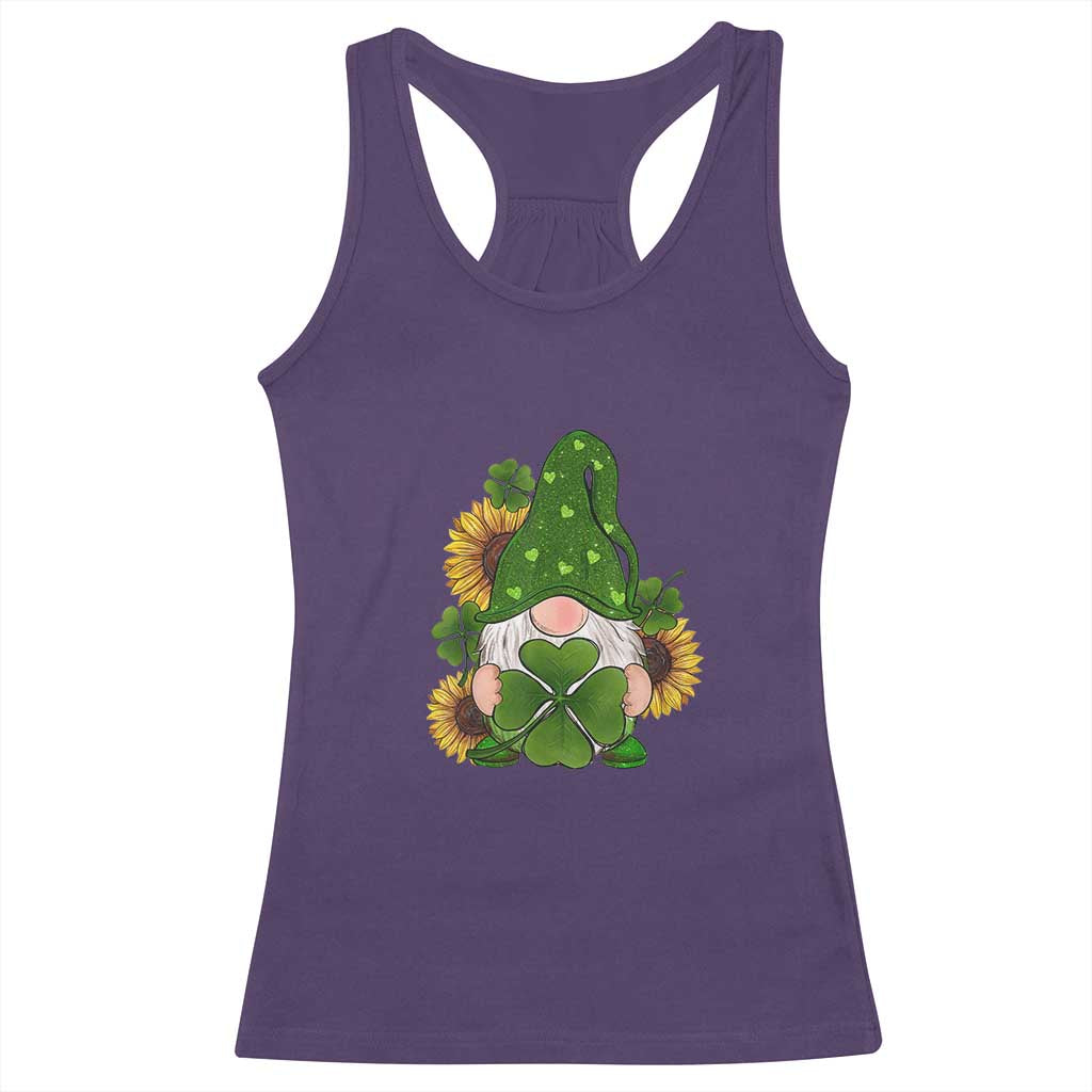 St Patrick's Day Cute Gnomes Racerback Tank Top Holding Shamrock Sunflower TS02 Purple Print Your Wear