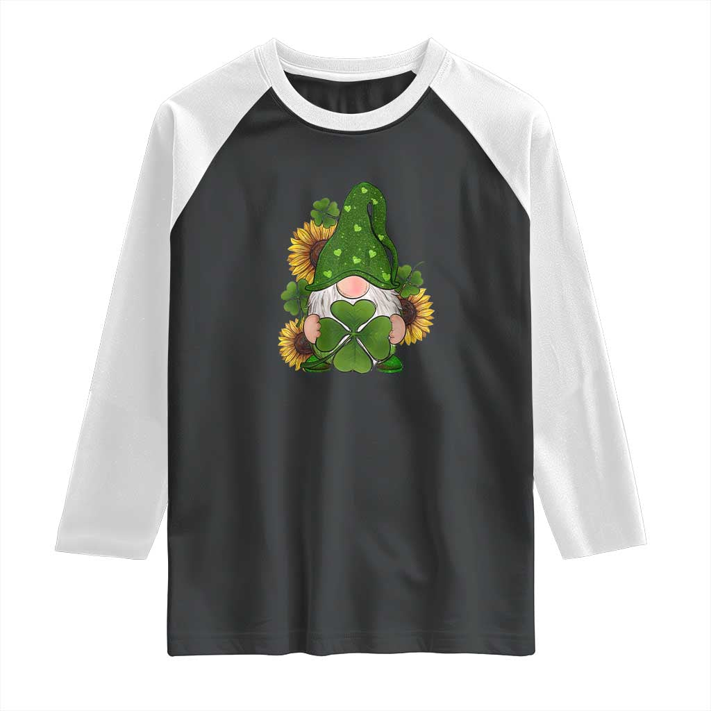 St Patrick's Day Cute Gnomes Raglan Shirt Holding Shamrock Sunflower TS02 Black White Print Your Wear