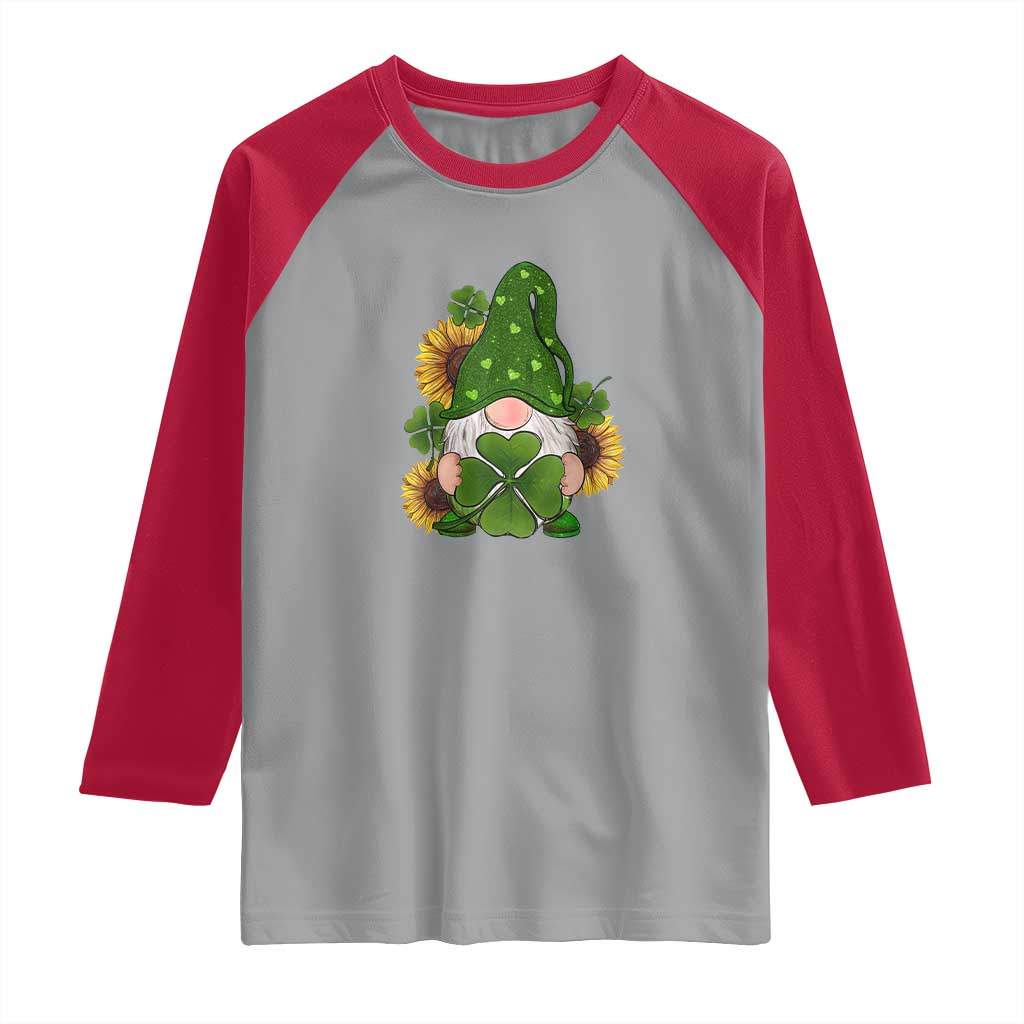 St Patrick's Day Cute Gnomes Raglan Shirt Holding Shamrock Sunflower TS02 Sport Gray Red Print Your Wear