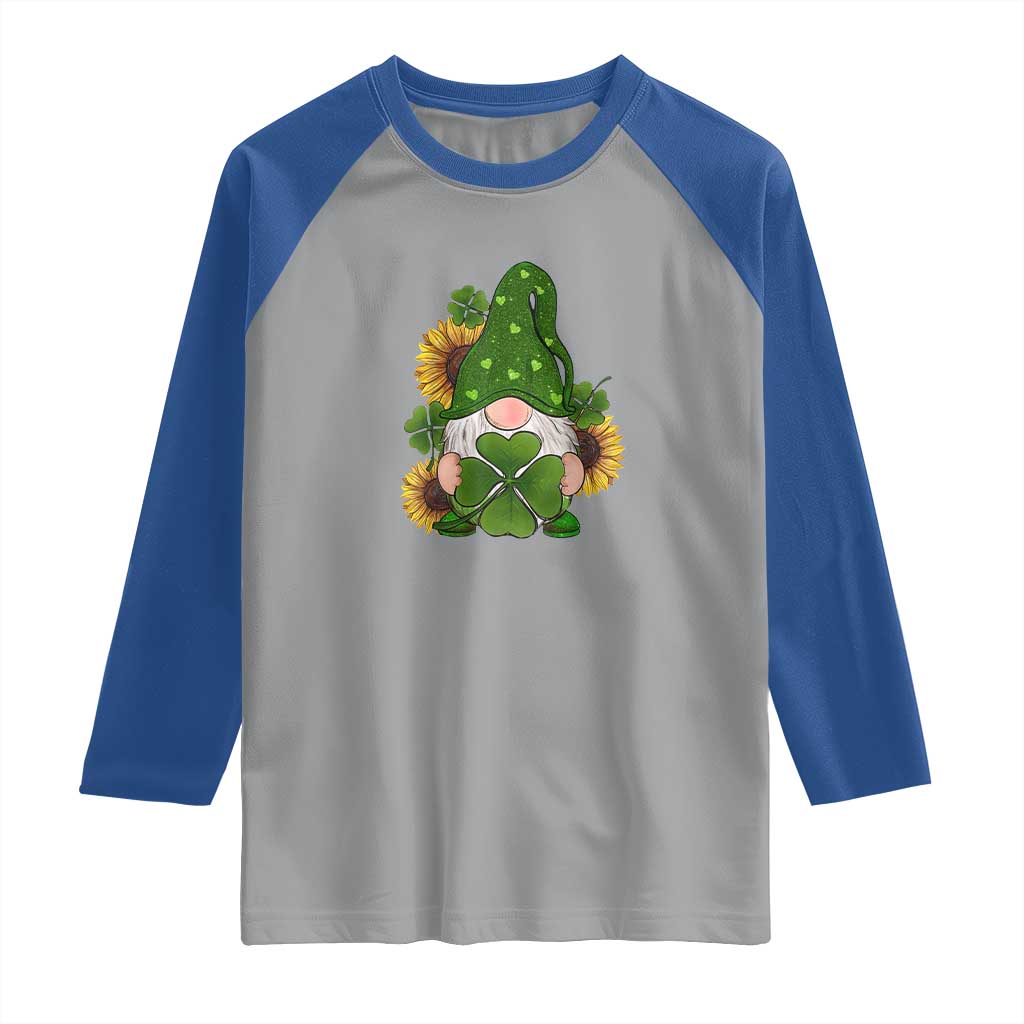 St Patrick's Day Cute Gnomes Raglan Shirt Holding Shamrock Sunflower TS02 Sport Gray Royal Print Your Wear