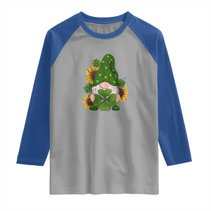 St Patrick's Day Cute Gnomes Raglan Shirt Holding Shamrock Sunflower TS02 Sport Gray Royal Print Your Wear