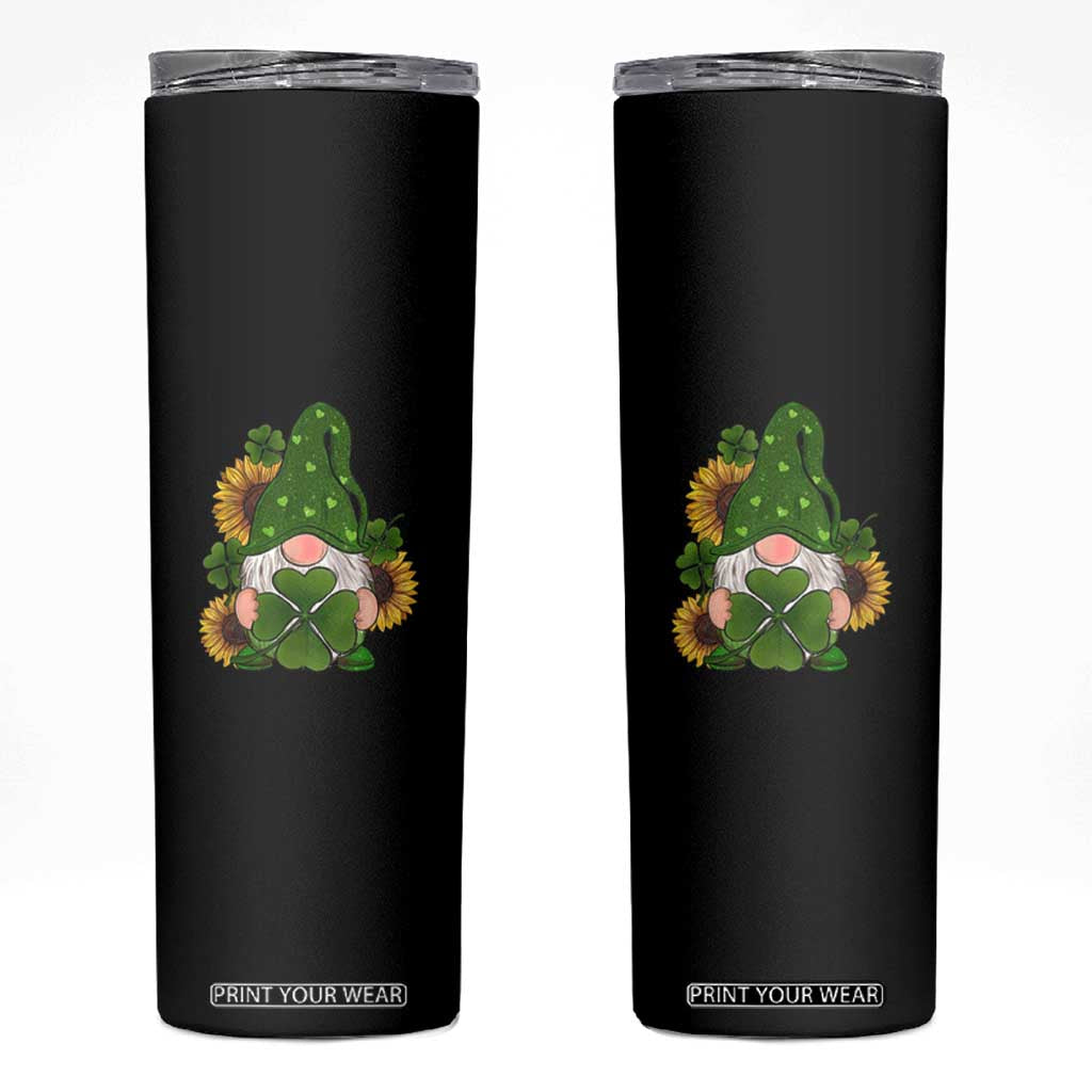 St Patrick's Day Cute Gnomes Skinny Tumbler Holding Shamrock Sunflower TS02 Black Print Your Wear