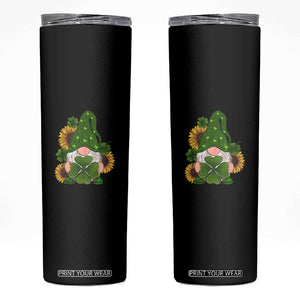 St Patrick's Day Cute Gnomes Skinny Tumbler Holding Shamrock Sunflower TS02 Black Print Your Wear