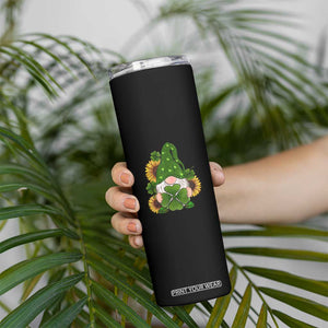 St Patrick's Day Cute Gnomes Skinny Tumbler Holding Shamrock Sunflower TS02 Print Your Wear