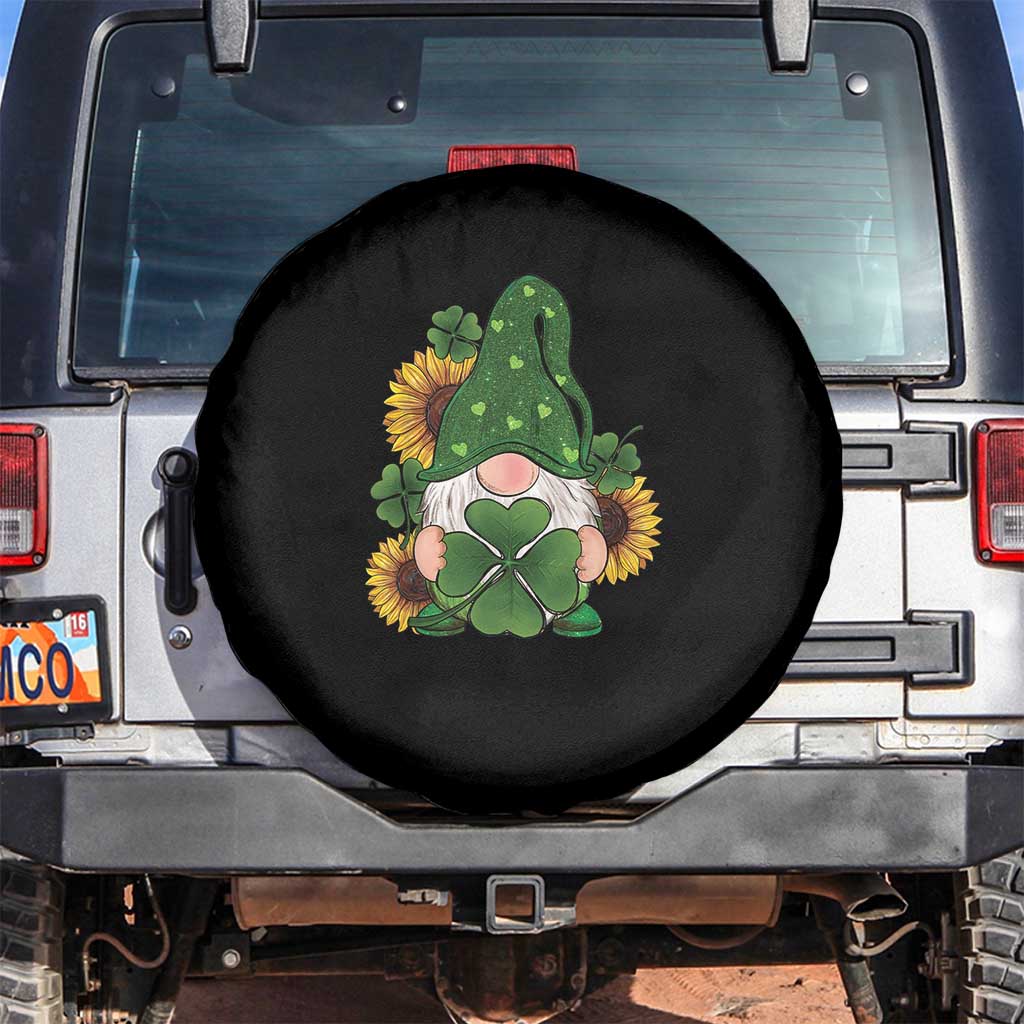 St Patrick's Day Cute Gnomes Spare Tire Cover Holding Shamrock Sunflower TS02 No hole Black Print Your Wear