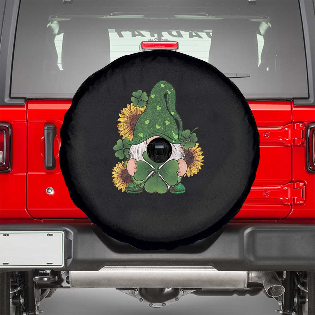 St Patrick's Day Cute Gnomes Spare Tire Cover Holding Shamrock Sunflower TS02 Black Print Your Wear