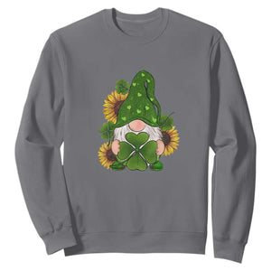 St Patrick's Day Cute Gnomes Sweatshirt Holding Shamrock Sunflower TS02 Charcoal Print Your Wear