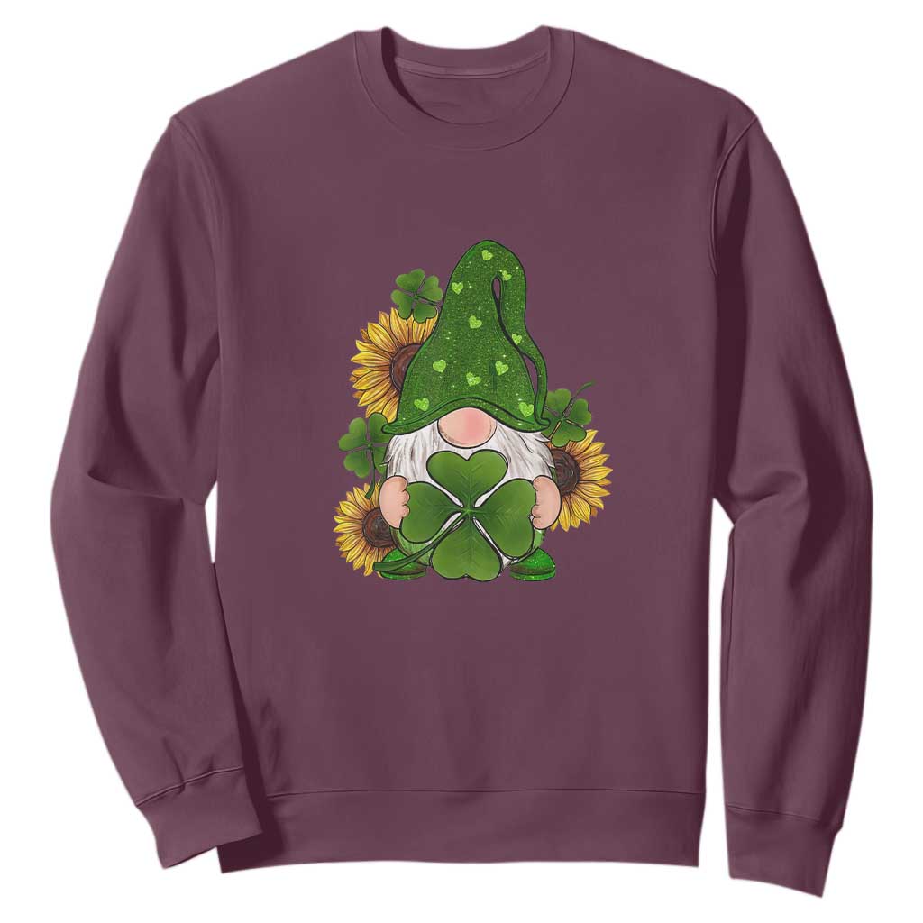 St Patrick's Day Cute Gnomes Sweatshirt Holding Shamrock Sunflower TS02 Maroon Print Your Wear