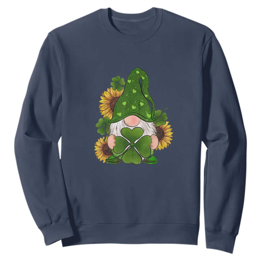 St Patrick's Day Cute Gnomes Sweatshirt Holding Shamrock Sunflower TS02 Navy Print Your Wear