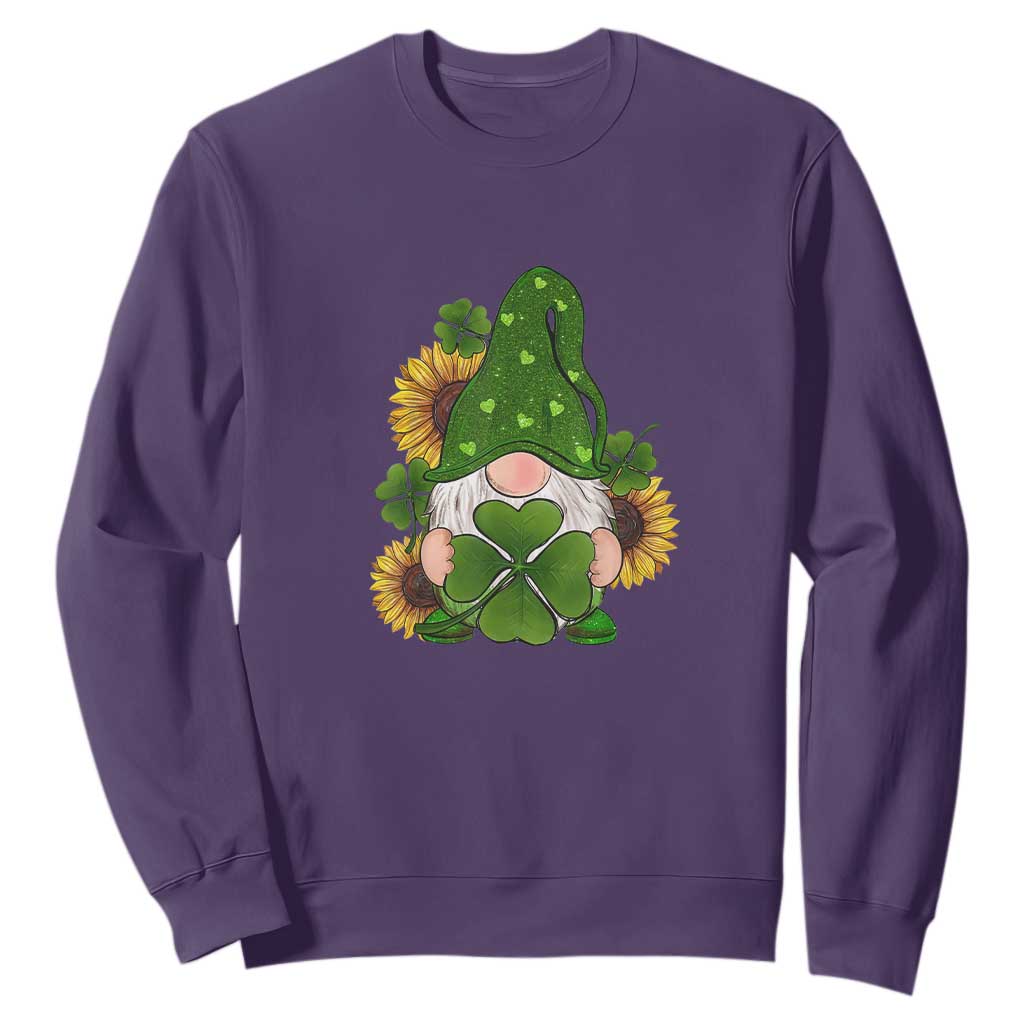 St Patrick's Day Cute Gnomes Sweatshirt Holding Shamrock Sunflower TS02 Purple Print Your Wear