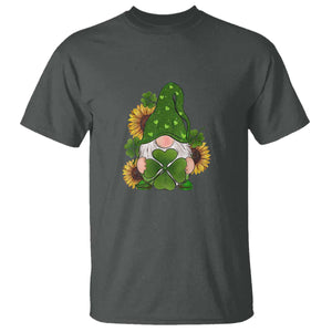 St Patrick's Day Cute Gnomes T Shirt Holding Shamrock Sunflower TS02 Dark Heather Print Your Wear