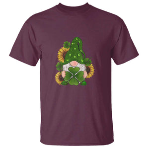 St Patrick's Day Cute Gnomes T Shirt Holding Shamrock Sunflower TS02 Maroon Print Your Wear