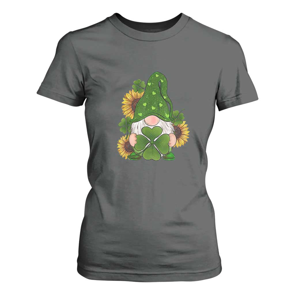 St Patrick's Day Cute Gnomes T Shirt For Women Holding Shamrock Sunflower TS02 Dark Heather Print Your Wear