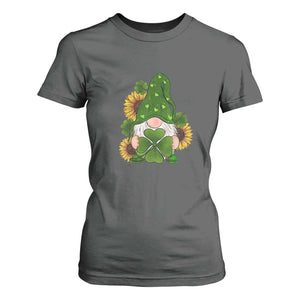 St Patrick's Day Cute Gnomes T Shirt For Women Holding Shamrock Sunflower TS02 Dark Heather Print Your Wear