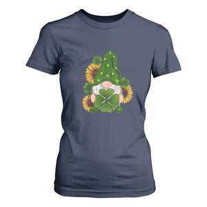 St Patrick's Day Cute Gnomes T Shirt For Women Holding Shamrock Sunflower TS02 Navy Print Your Wear