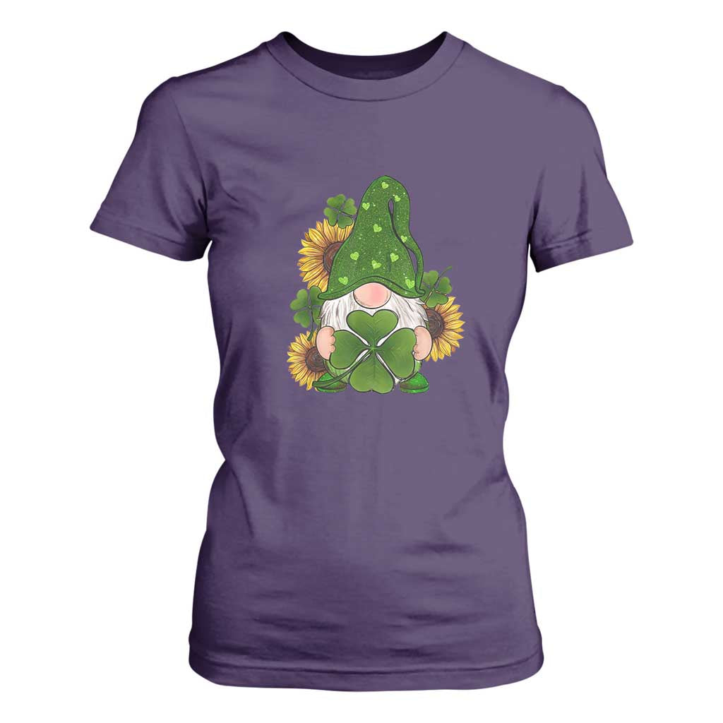 St Patrick's Day Cute Gnomes T Shirt For Women Holding Shamrock Sunflower TS02 Purple Print Your Wear