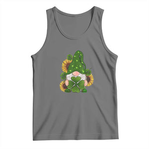 St Patrick's Day Cute Gnomes Tank Top Holding Shamrock Sunflower TS02 Black Heather Print Your Wear