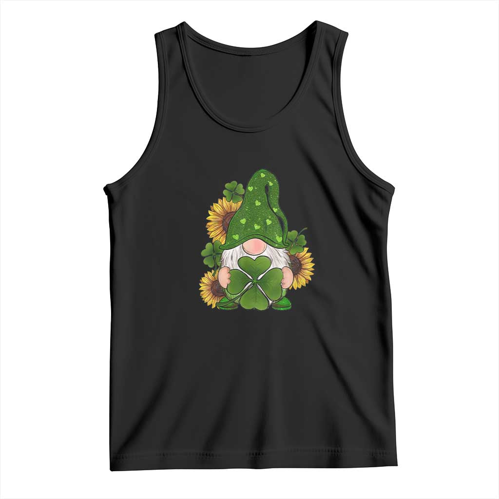 St Patrick's Day Cute Gnomes Tank Top Holding Shamrock Sunflower TS02 Black Print Your Wear