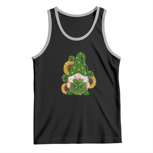St Patrick's Day Cute Gnomes Tank Top Holding Shamrock Sunflower TS02 Black Athletic Heather Print Your Wear