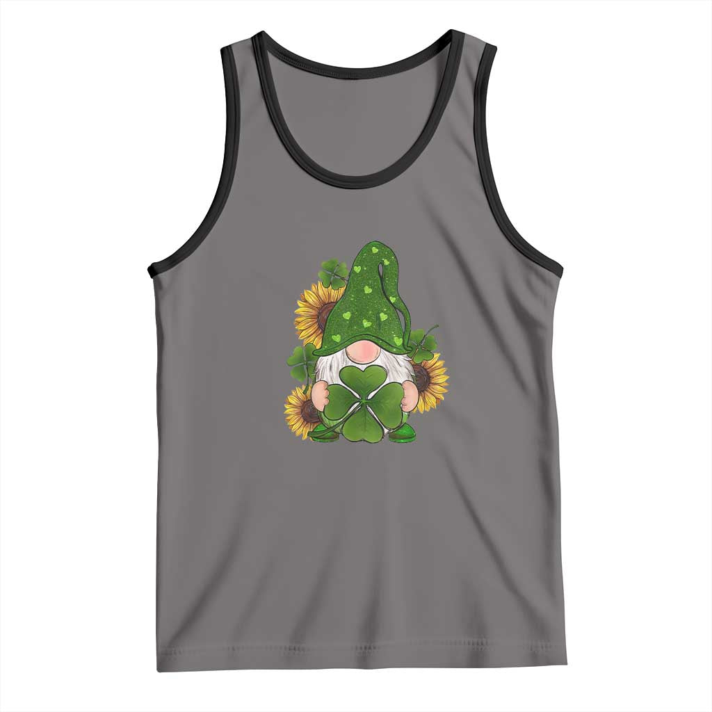 St Patrick's Day Cute Gnomes Tank Top Holding Shamrock Sunflower TS02 Deep Heather Black Print Your Wear