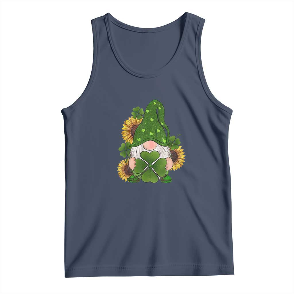 St Patrick's Day Cute Gnomes Tank Top Holding Shamrock Sunflower TS02 Navy Print Your Wear